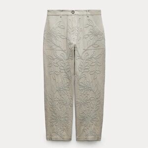 NWT Zara ZW COLLECTION EMBROIDERED TROUSERS size Medium